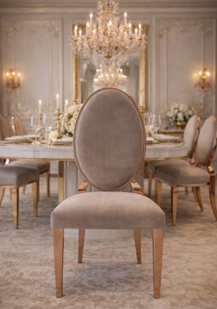 Cataleya spisestol - Brun velour & Rosegull rusrfritt stål understell