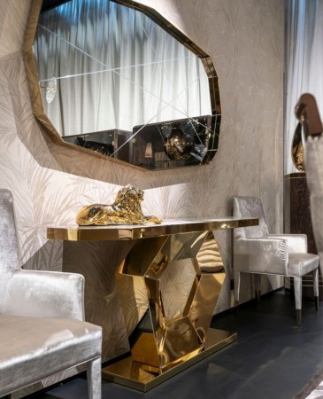 Dubrovnik konsollbord - Gull rustfritt stål understell & Hvit steinplate  