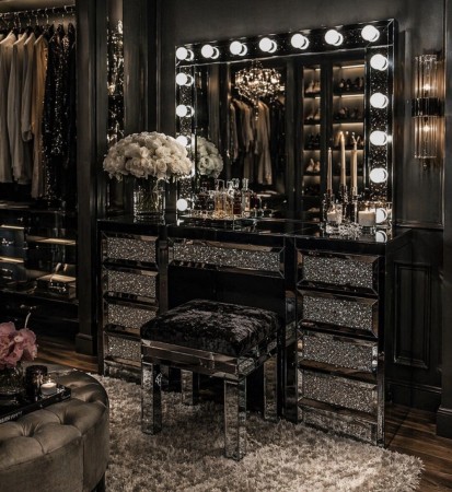 Hollywood speil m sort krystaller - 90 cm