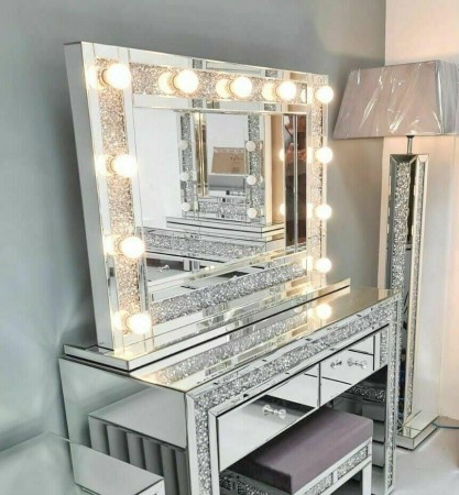 Hollywood speil m sort krystaller - 90 cm